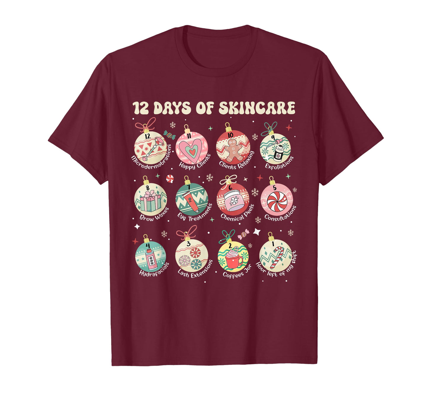 12 Days of Skincare Esthetician Christmas Dermatology T-Shirt