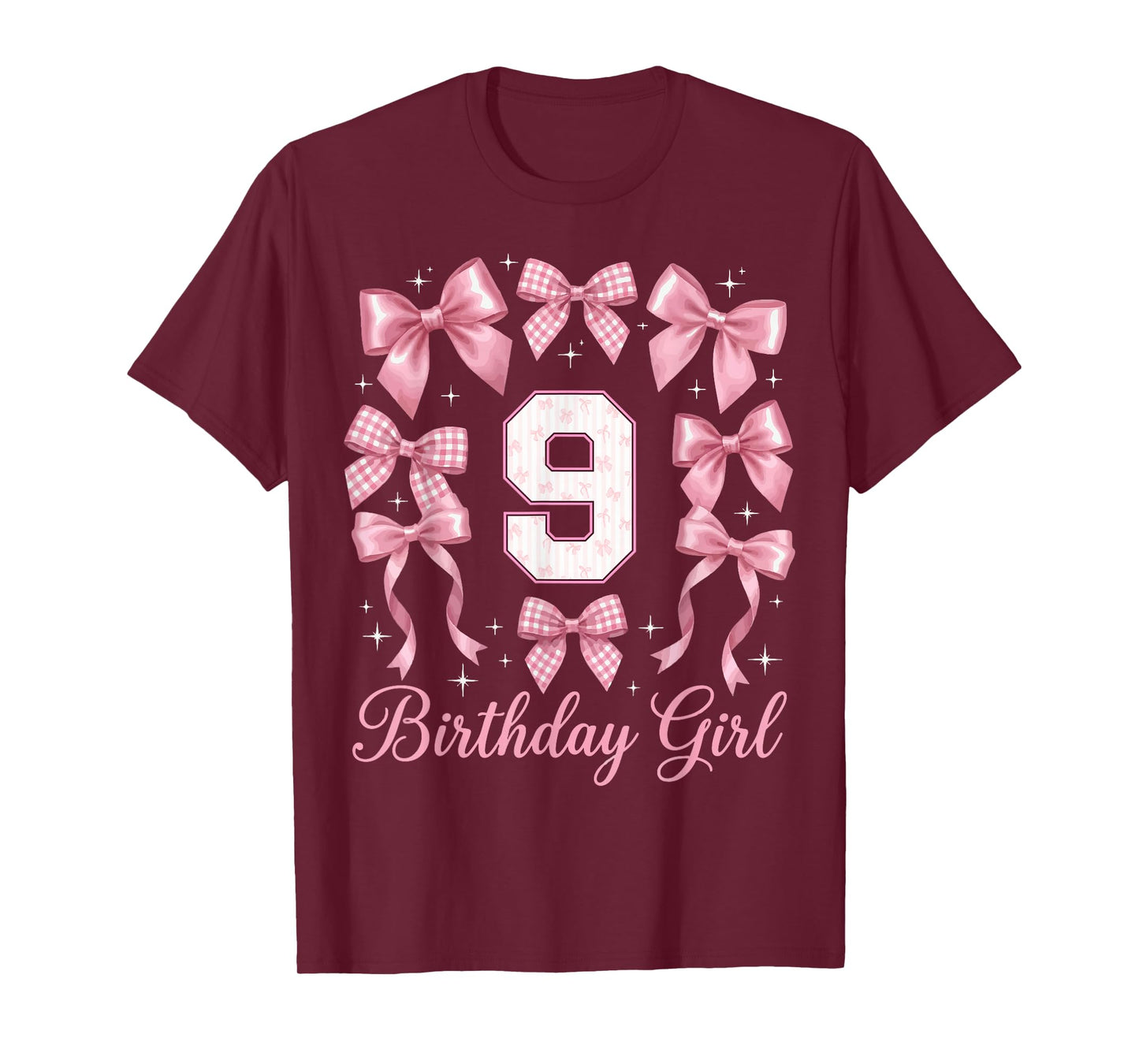 9th Birthday Shirt for Girls Coquette Bow Nine 9 Year Old T-Shirt
