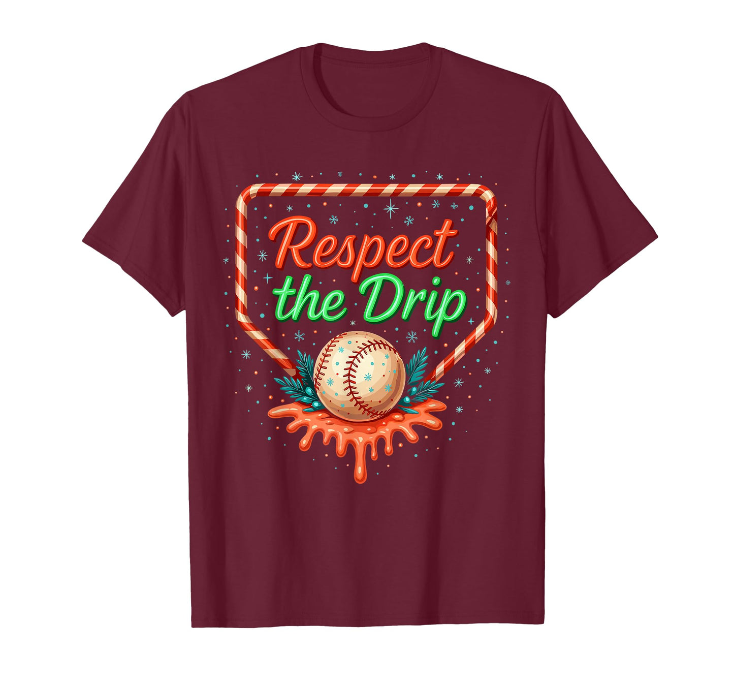 Baseball Lifestyle Apparel, Xmas Baseball Respect The Drip T-Shirt