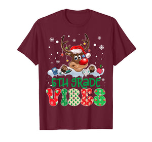 Reindeer Santa Hat 5th Grade Vibes Teacher Christmas Kids T-Shirt