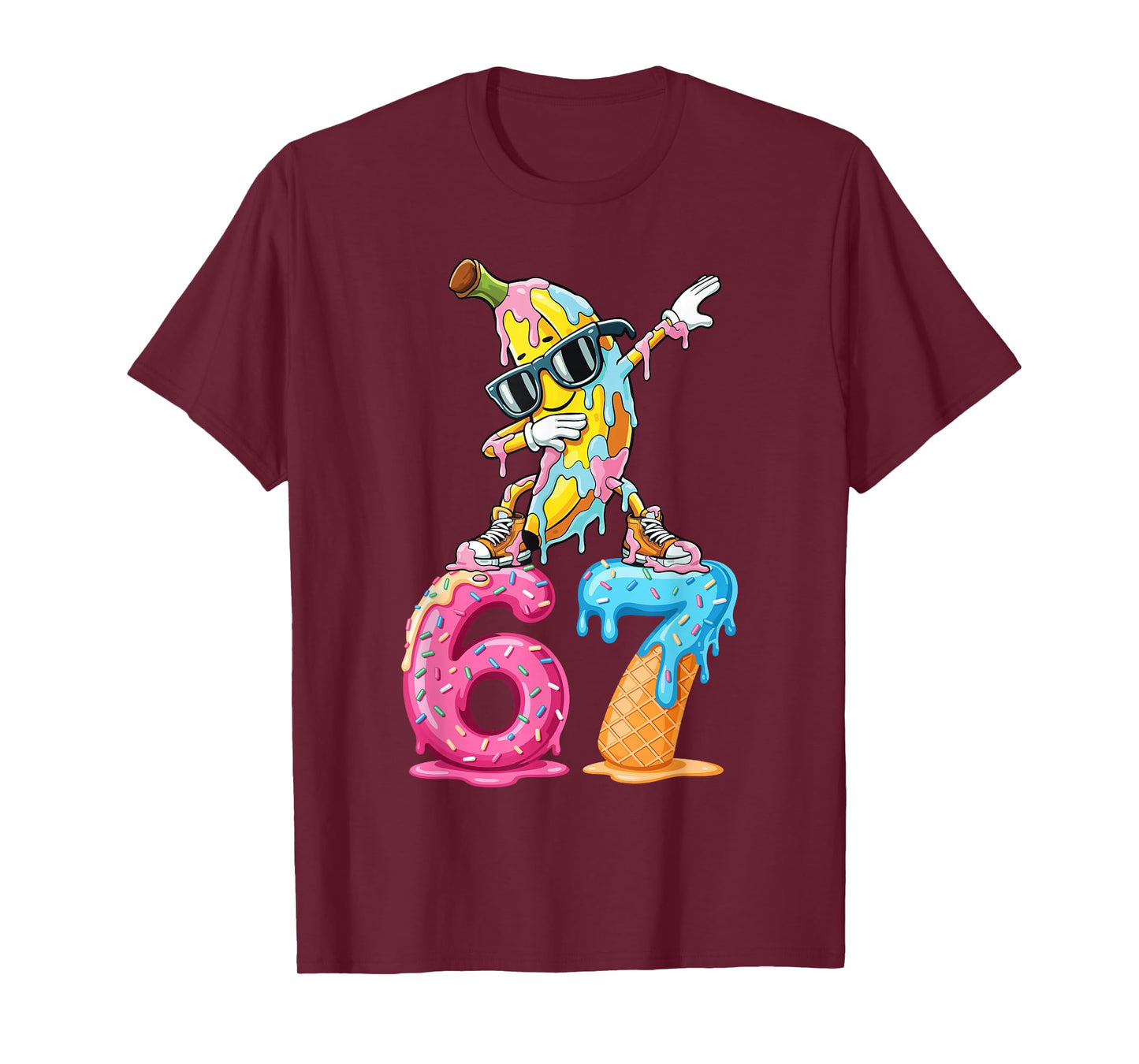 Dabbing Banana 67 Ice Cream Drip Funny Six Seven Meme T-Shirt