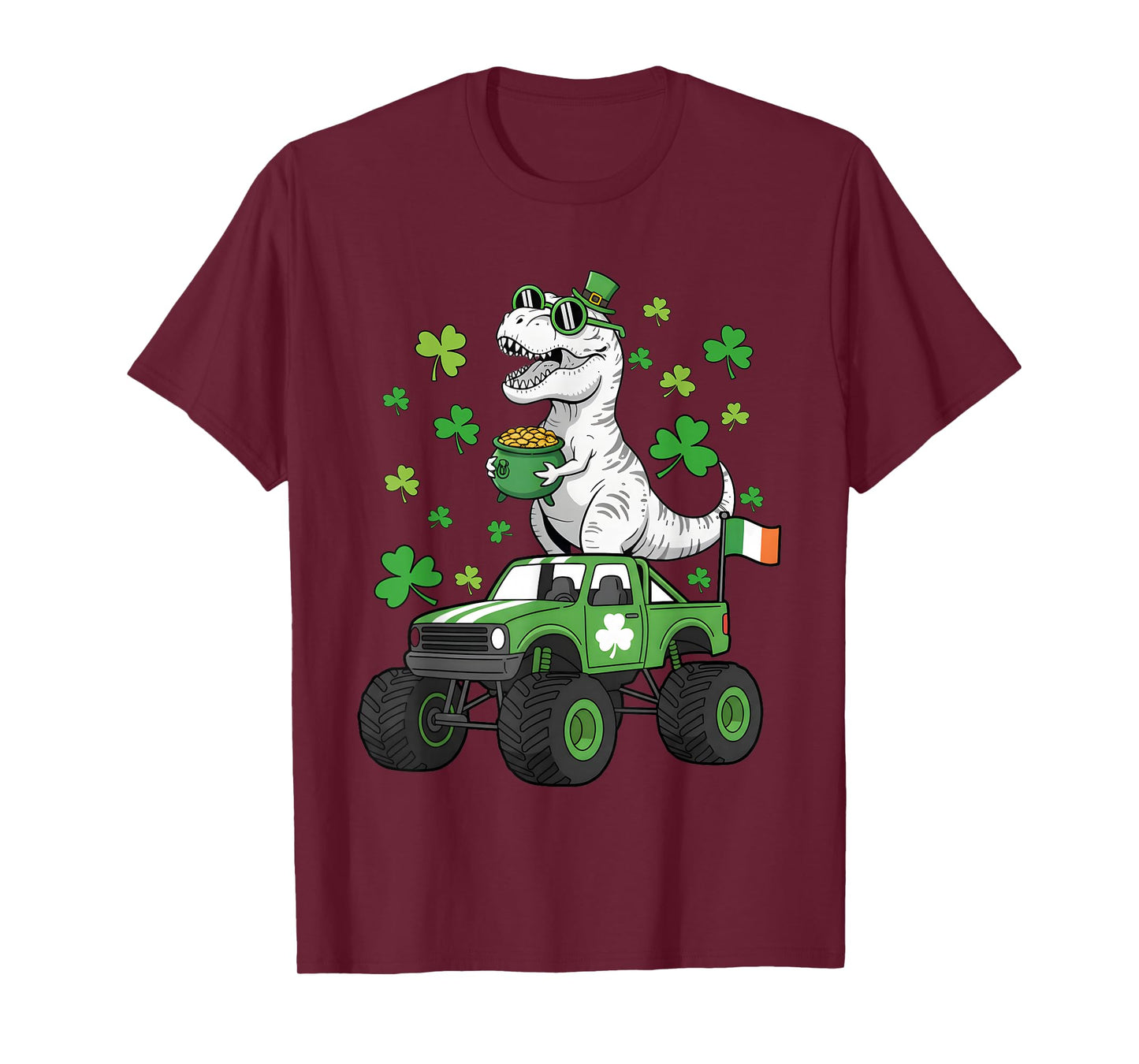 Kids St Patricks Trex On Monster Truck Dino Boys Kids Youth T-Shirt