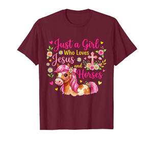 Just A Girl Who Loves Jesus and Horses Christian Horse Lover T-Shirt