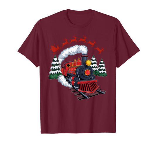 Funny Christmas Train Xmas Pajamas Railroad Trains Lover T-Shirt