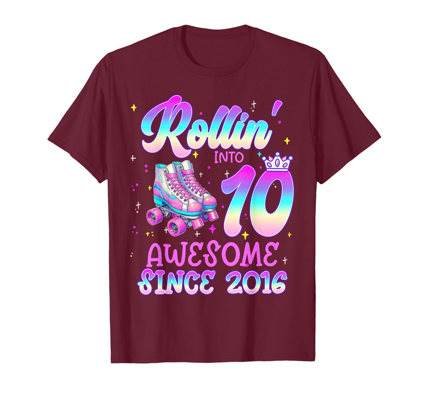 Rolling Into 10 Year Old 10th Birthday Girl Roller Skating T-Shirt