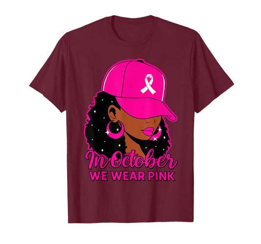 in October We Wear Pink Black Women Breast Cancer Awareness T-Shirt