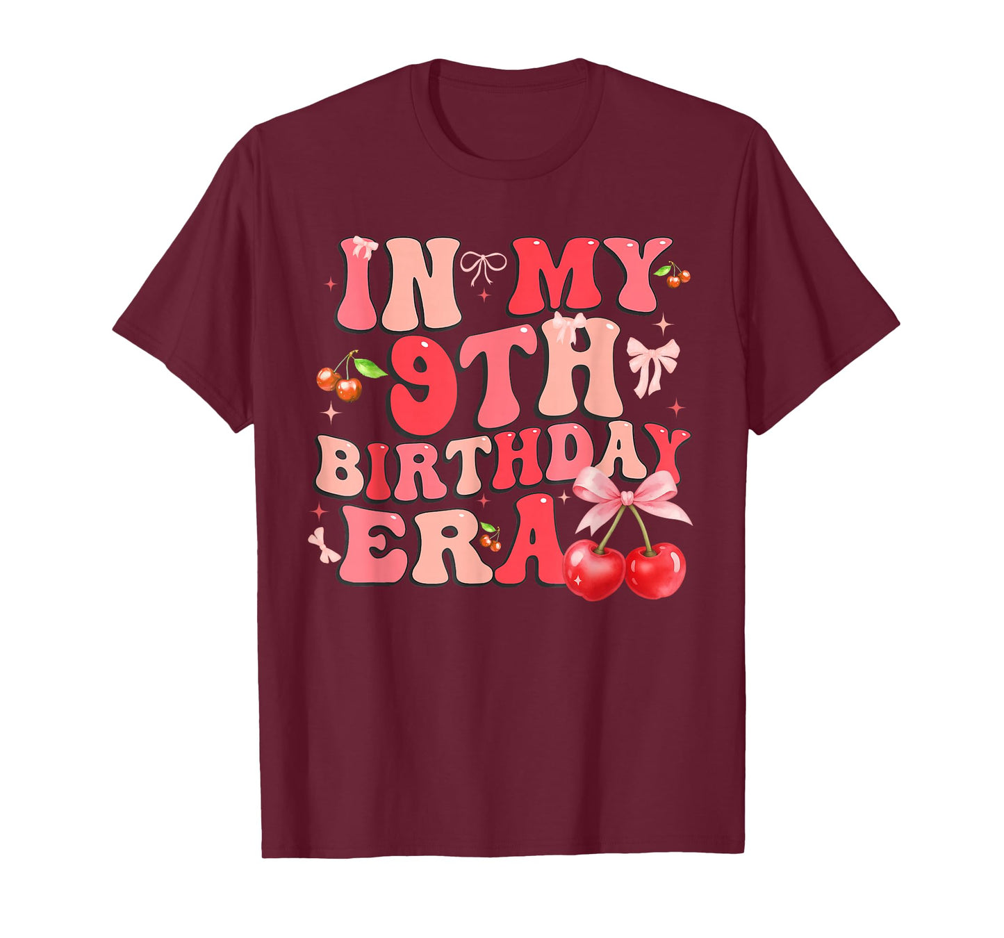 in My 9th Birthday Era Cherry Coquette Bow 9 Year Old Girls T-Shirt