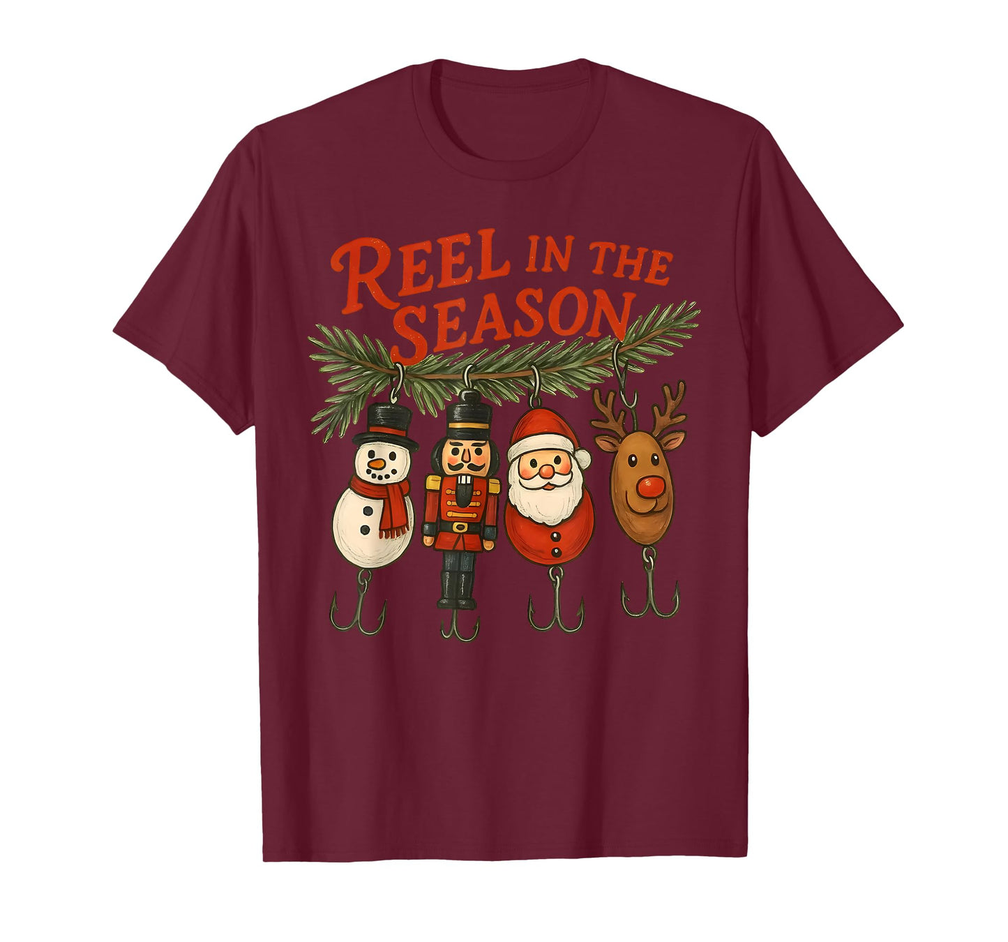 Reel in The Season Fishing Christmas Lure Holiday Boys Men T-Shirt