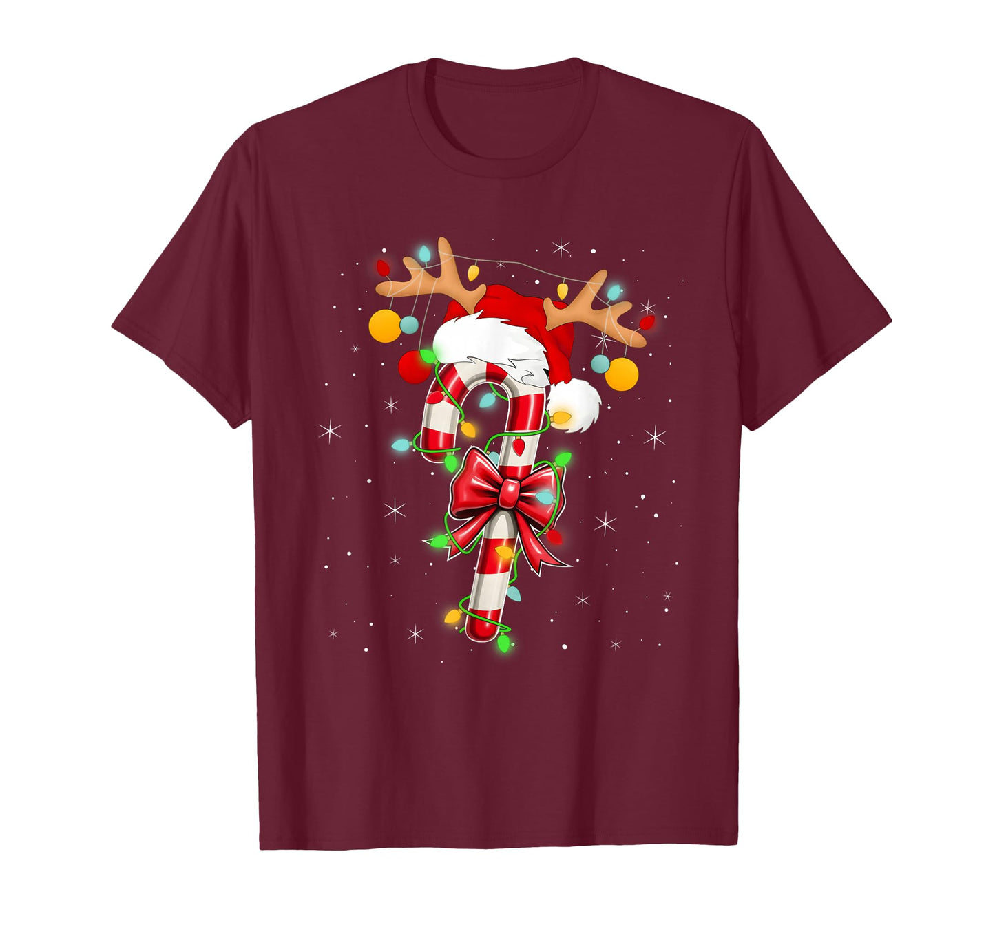 Red and White Candy Cane Santa Christmas Funny Xmas Lights T-Shirt