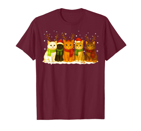 Cat Christmas Lights Reindeer Santa Christmas Cat Lover T-Shirt