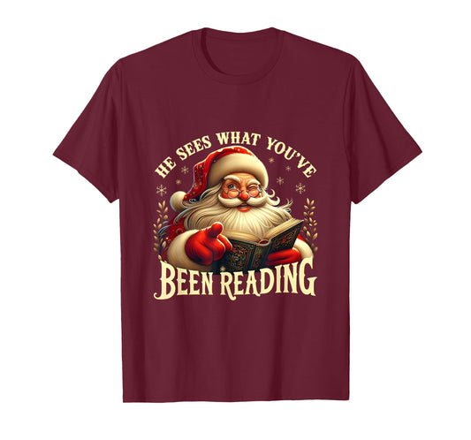 He Sees What You’ve Been Reading Book Christmas Booklish T-Shirt