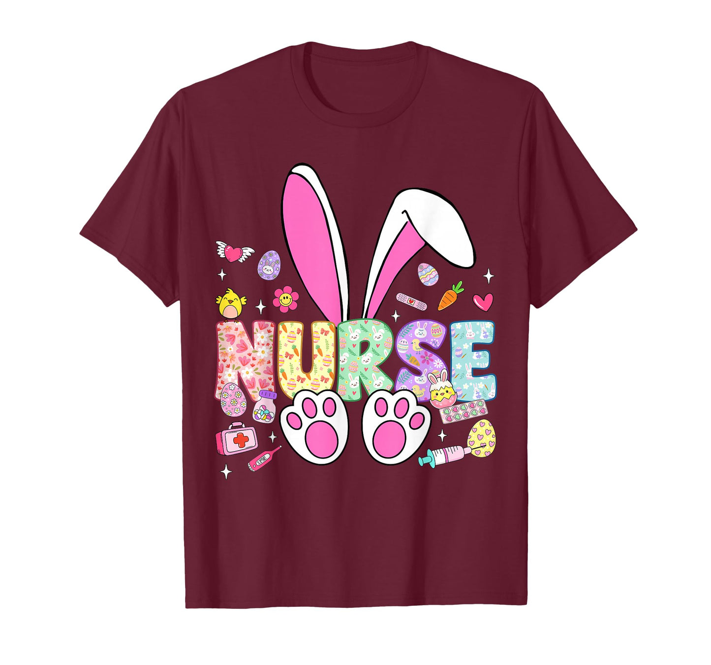 Happy Easter Day Bunny Ears Stethoscope Floral Nurse Life T-Shirt