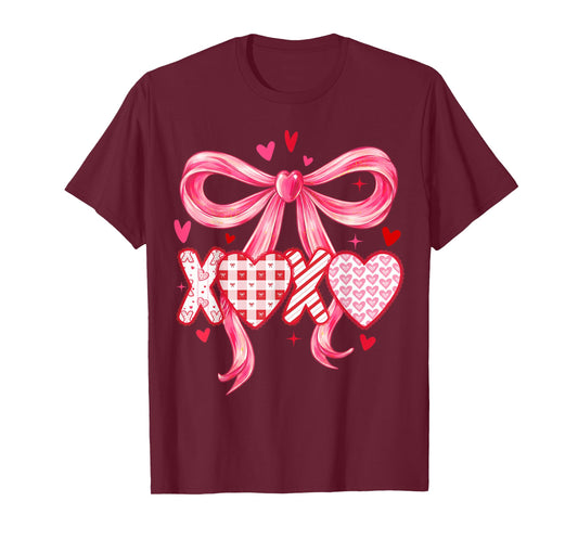 Preppy XOXO Valentines Day Coquette Bow Girls Women Loved T-Shirt