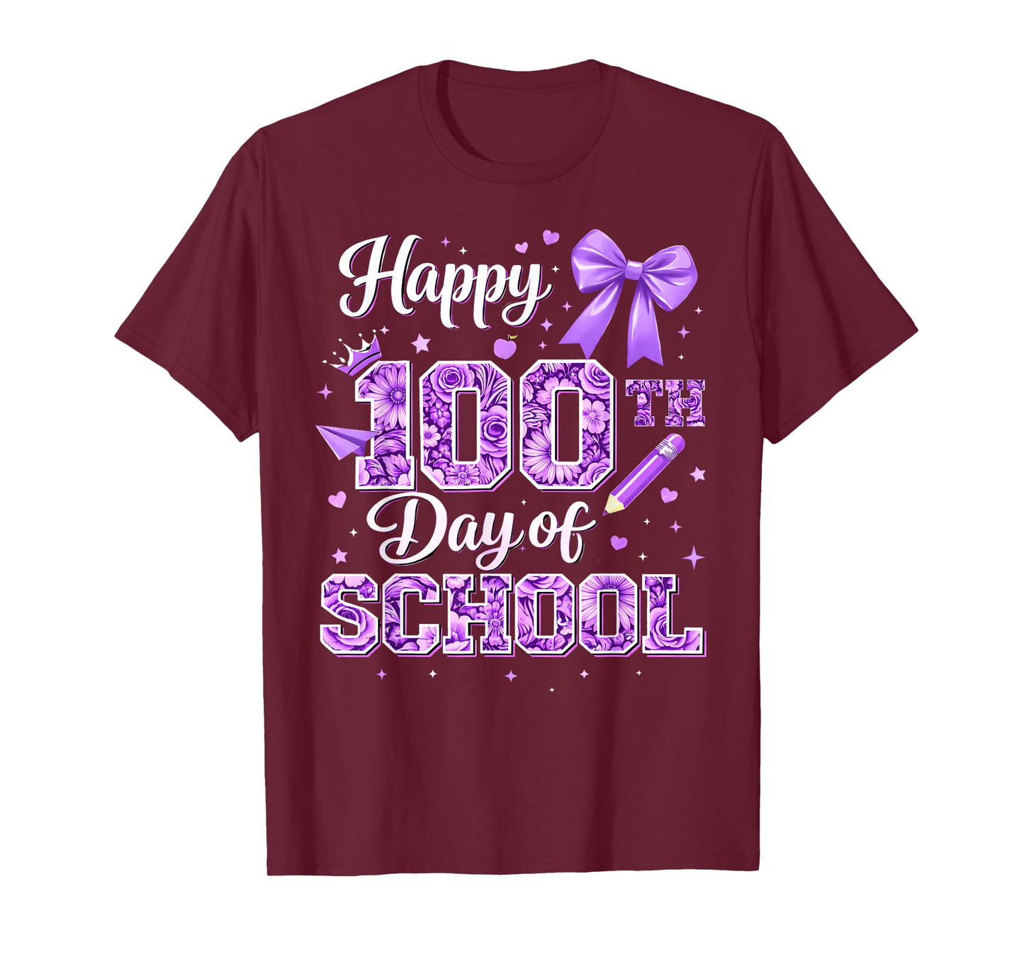 100 Days of School Happy 100th Day Coquette Bow Flower T-Shirt
