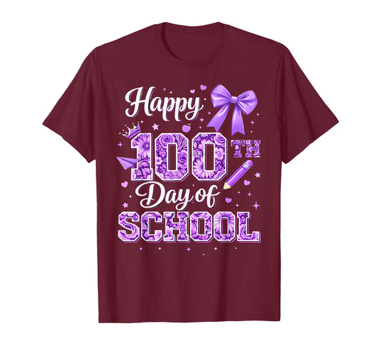 100 Days of School Happy 100th Day Coquette Bow Flower T-Shirt