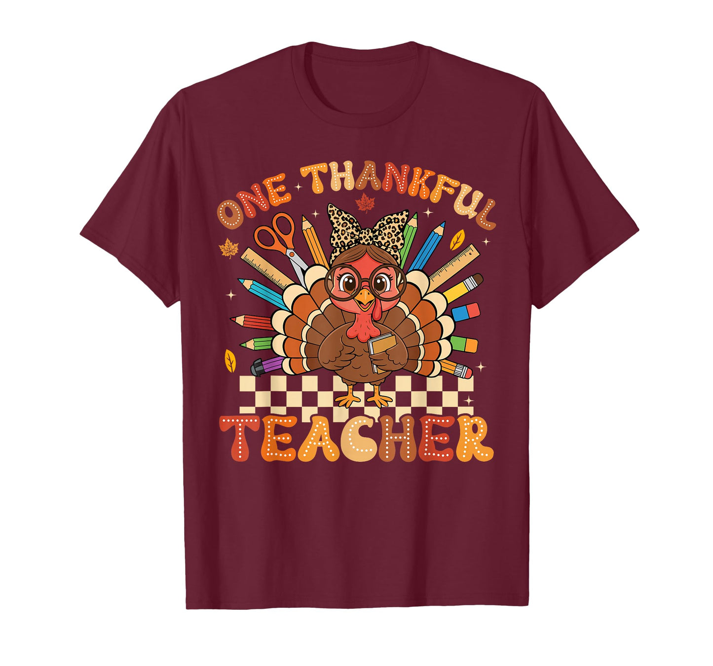 One Thankful Teacher Thanksgiving Turkey, Cute Crayon Pencil T-Shirt