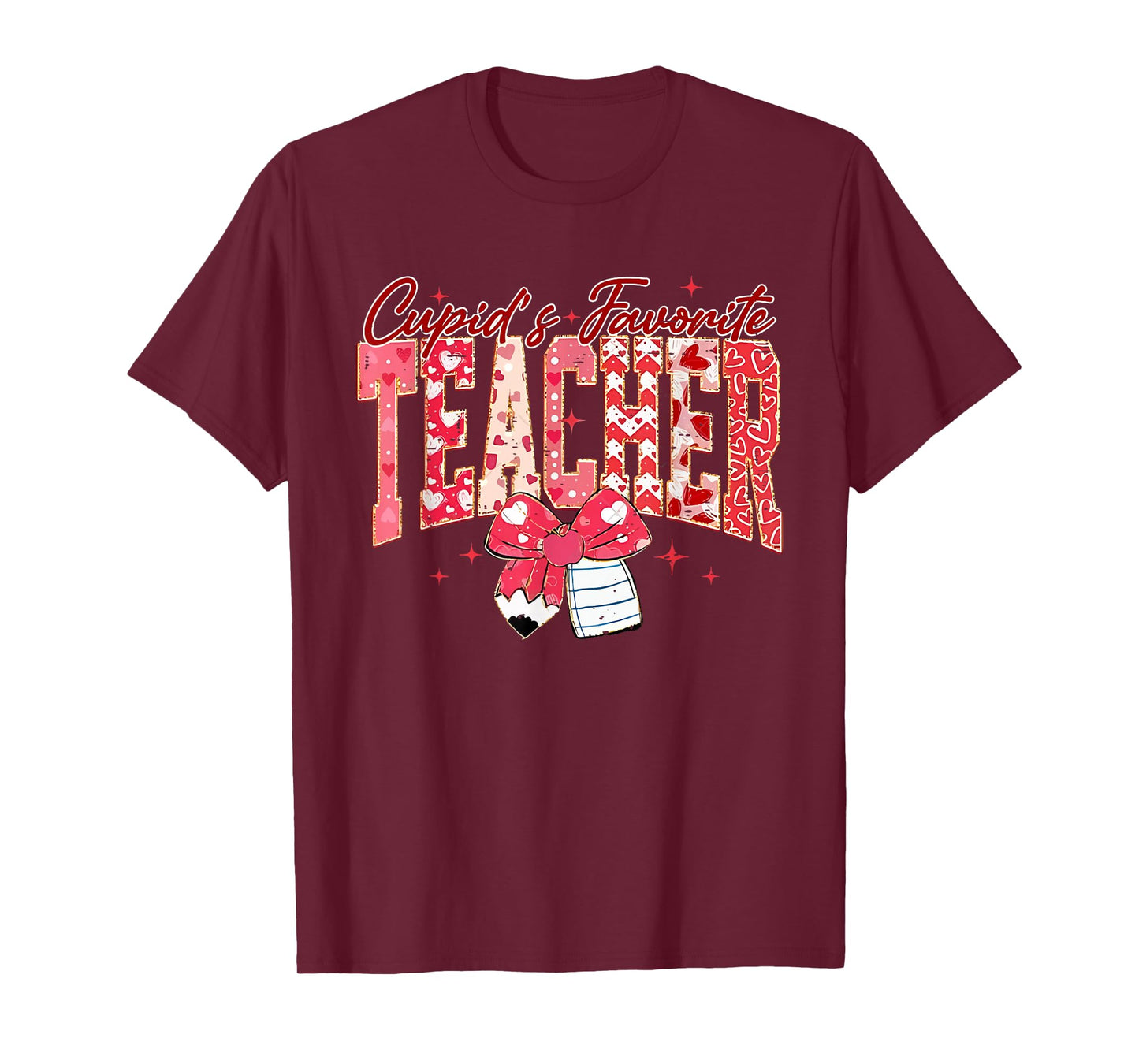 Coquette Bow Pencil Cupid's Favorite Teacher Valentine Heart T-Shirt
