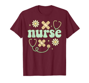 Retro Nurse Daisy Bandage Stethoscope Medical Art T-Shirt