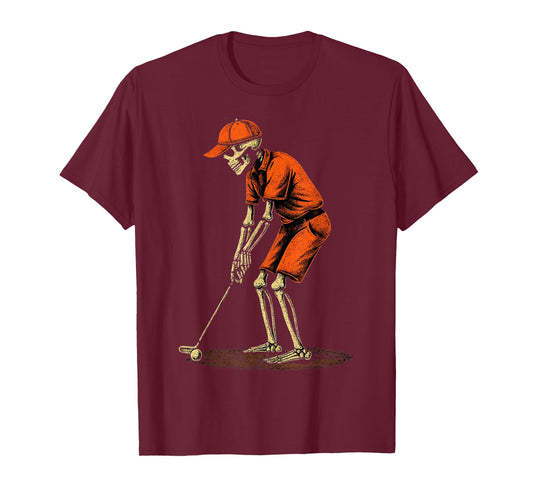 Skeleton Golf Halloween Golfer Golf Player Funny Men Dad T-Shirt