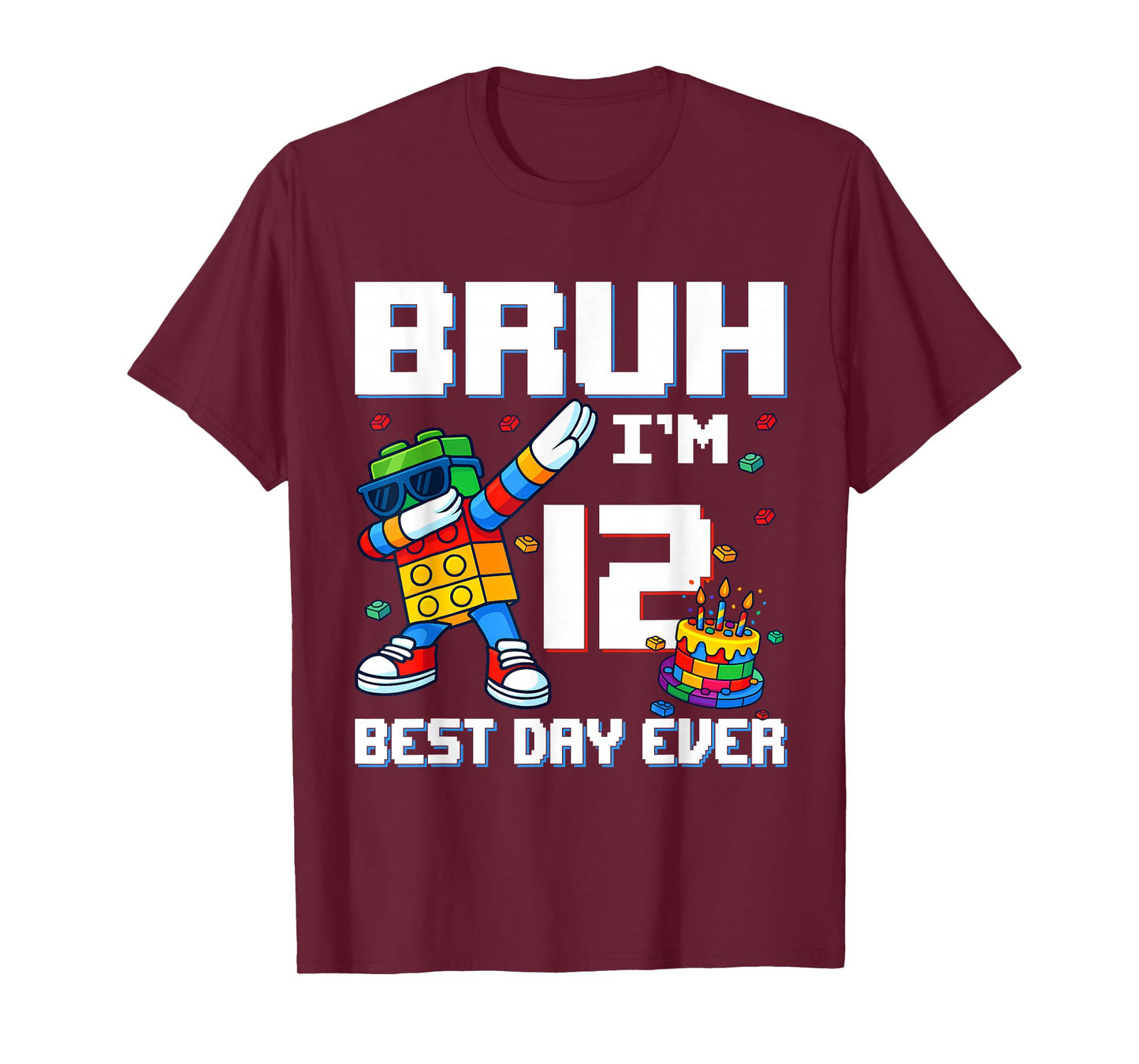 Bruh I’m 12 Colorful Block Character Birthday Kids Boys T-Shirt