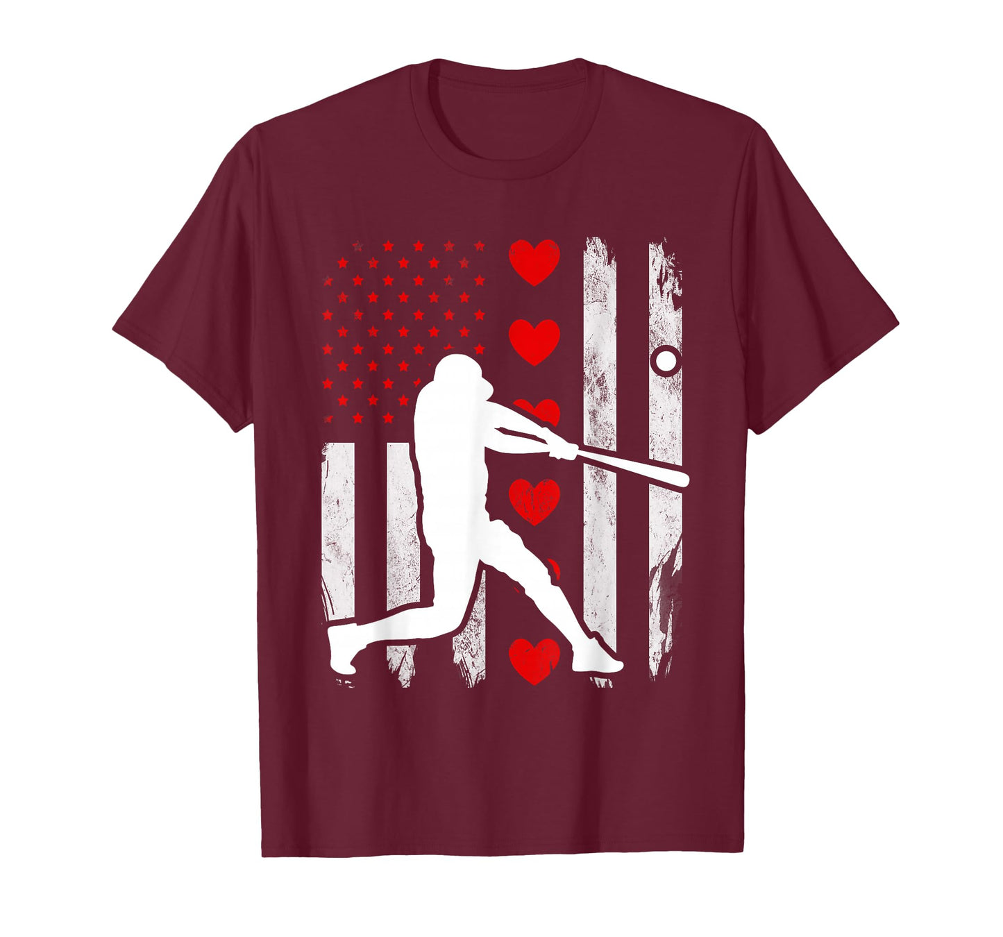 Baseball Silhouette Heart USA Flag Hearts American Boys Kids T-Shirt