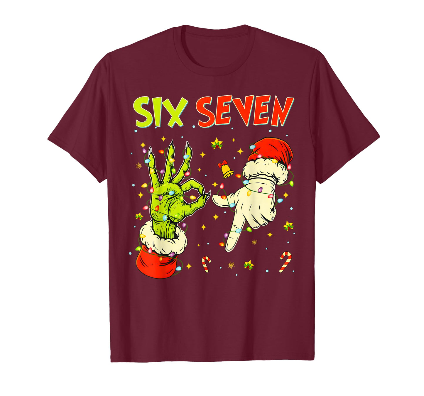 Six Seven 67 Funny Hand-Sign Christmas Meme T-Shirt