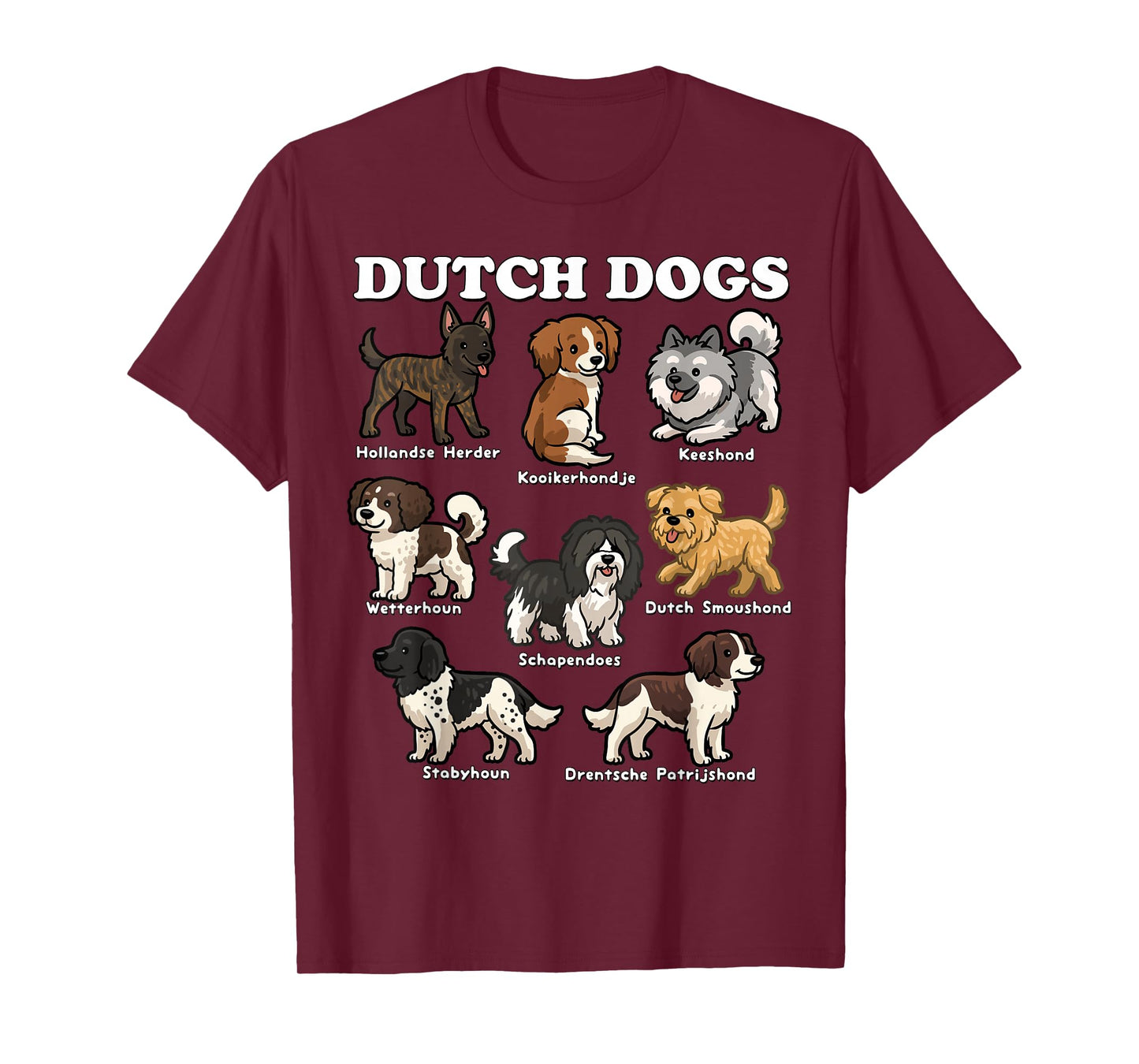 Dutch Dogs Breed Chart Cute Netherlands Dog Breeds Art T-Shirt