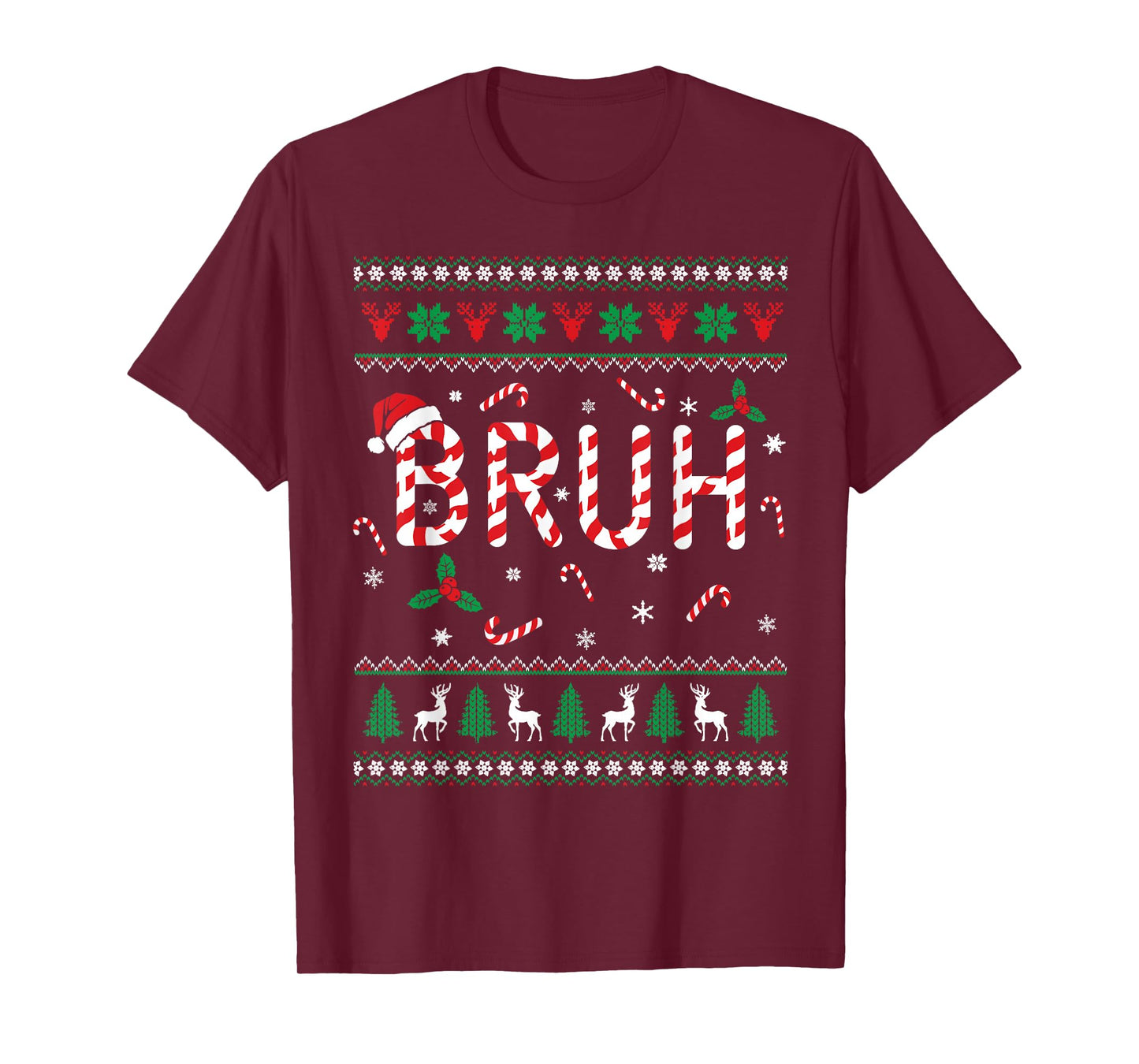 Bruh Candy Cane Funny Ugly Christmas Sweater Boys Kids Teens T-Shirt
