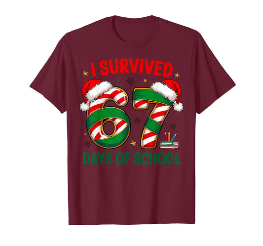 I Survived 67 Days of School Christmas Candy Cane Six Seven T-Shirt