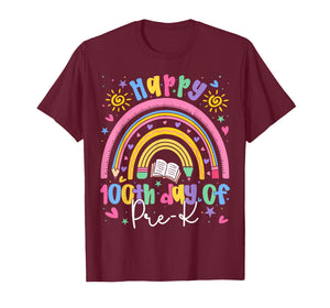 Happy 100th Day of Pre-K Teacher Kids Rainbow Boy Girl T-Shirt
