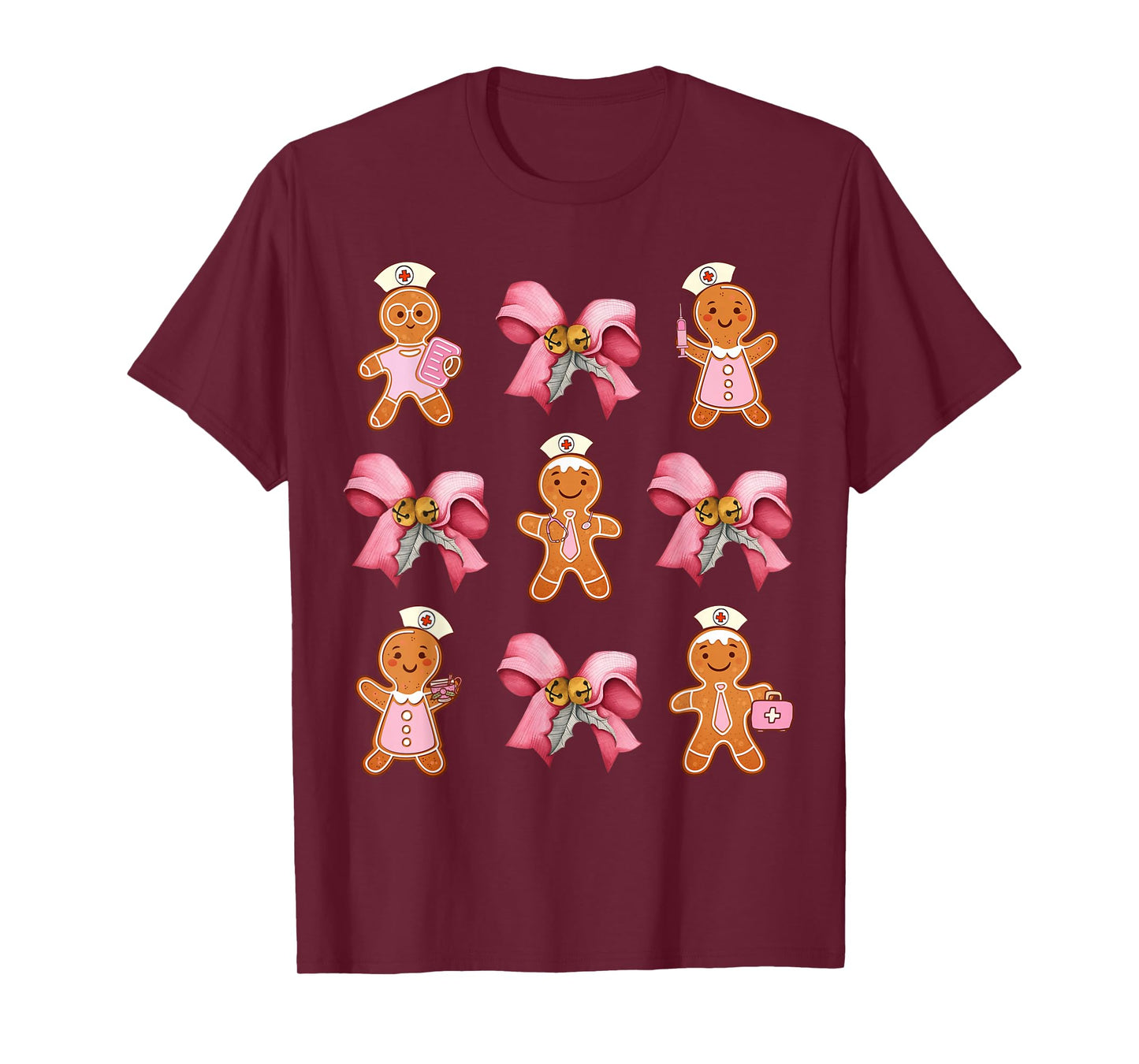 Pink Nurse Gingerbread Christmas Coquette Bows Nursing Pjs T-Shirt