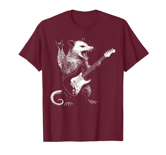 Possum Playing Guitar Music Funny Opossum Rock On Guitarist T-Shirt