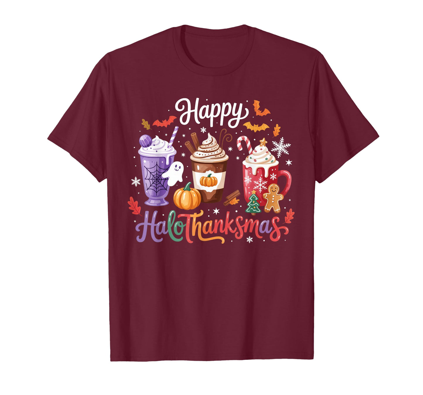 Happy Hallothanksmas Coffee Latte Halloween Thanksgiving T-Shirt
