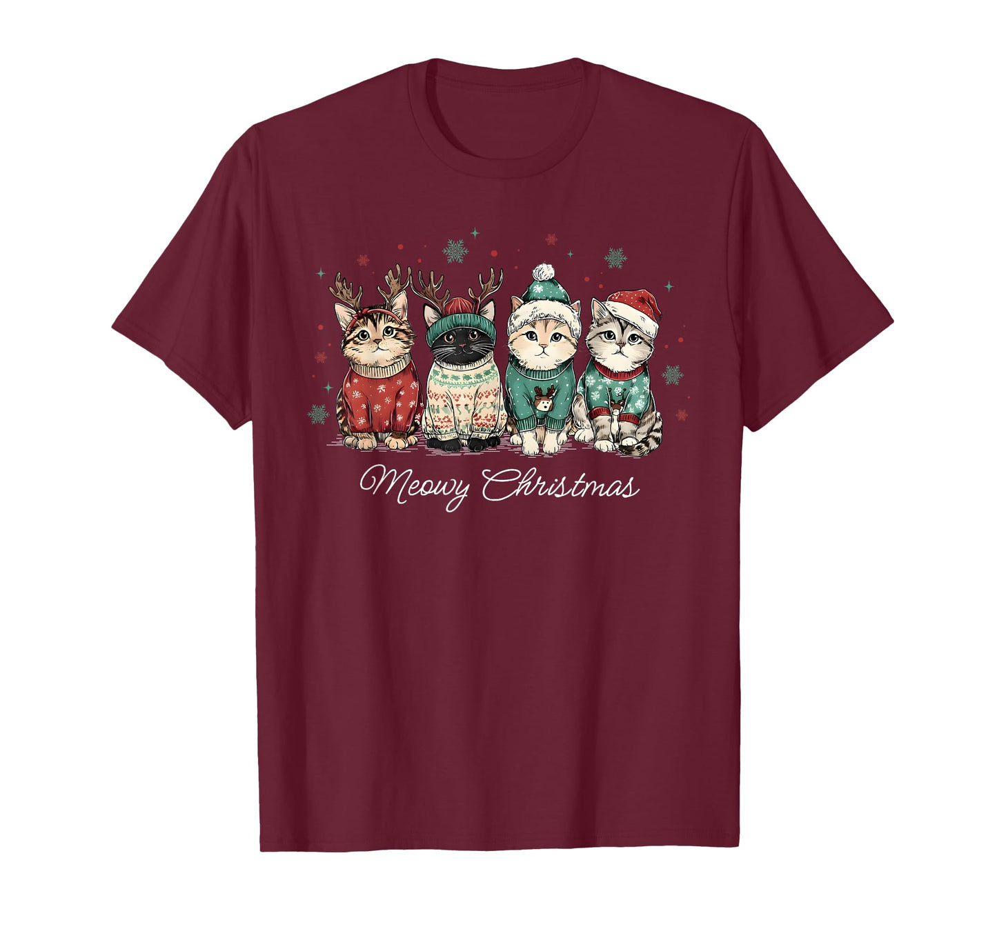Meowy Christmas Cute Cats with Santa Claus Hat Xmas Cat T-Shirt