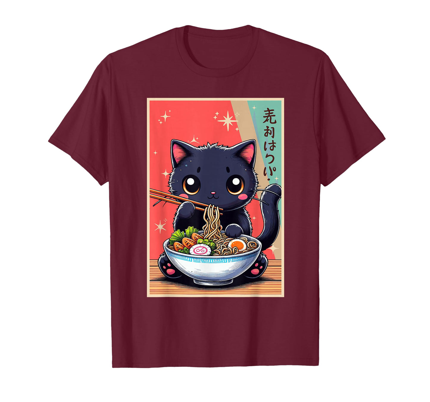 Cat Eating Ramen Noodles Anime Girls Funny Kawaii Cat Lover T-Shirt