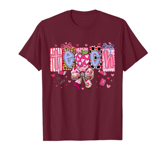 Teacher Valentines Day Bow Teacher Heart T-Shirt