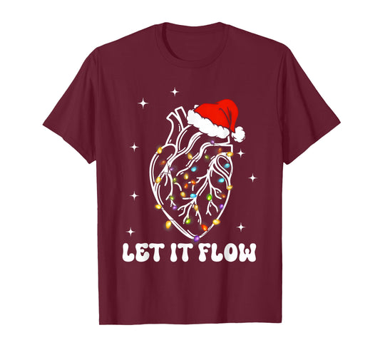 Funny Let It Flow Anatomy Heart Cardiac Nurse Santa Hat Xmas T-Shirt