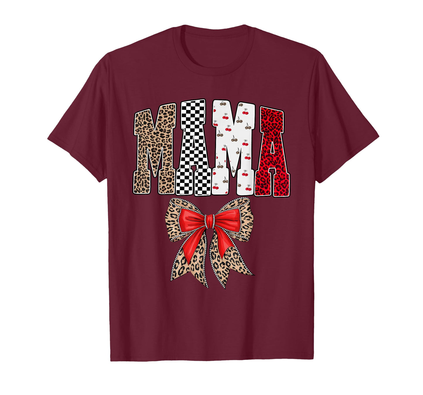 Mama Coquette Cherry Leopard Bow Retro Women Family Matching T-Shirt