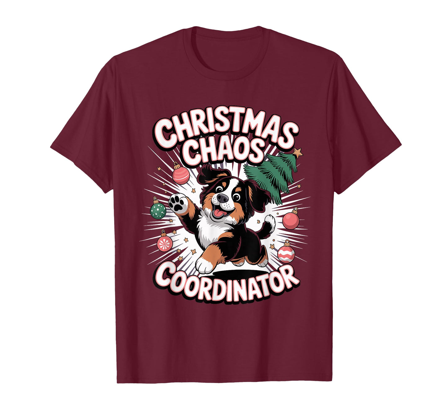Christmas Chaos Coordinator Xmas Puppy Funny Bernese Dog T-Shirt