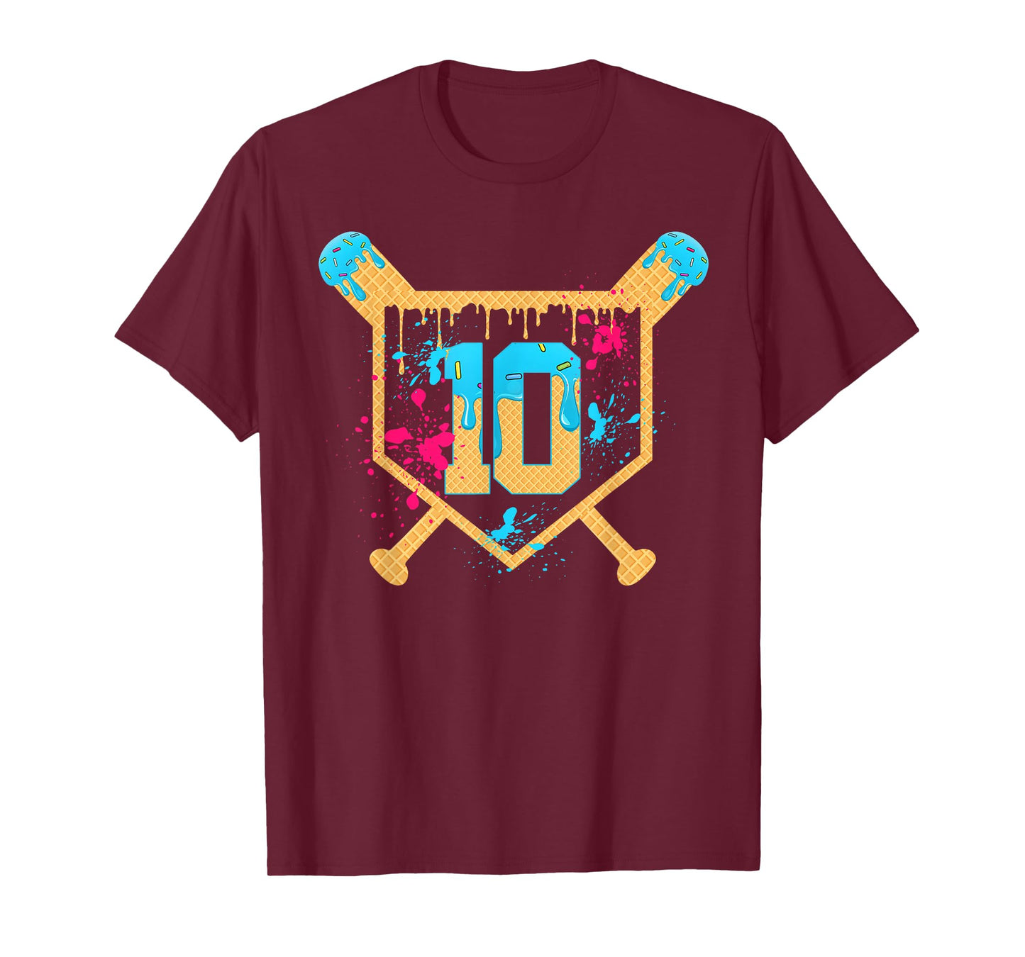 10 Years Old 10th Birthday Baseball Ice Cream Dripping Boys T-Shirt