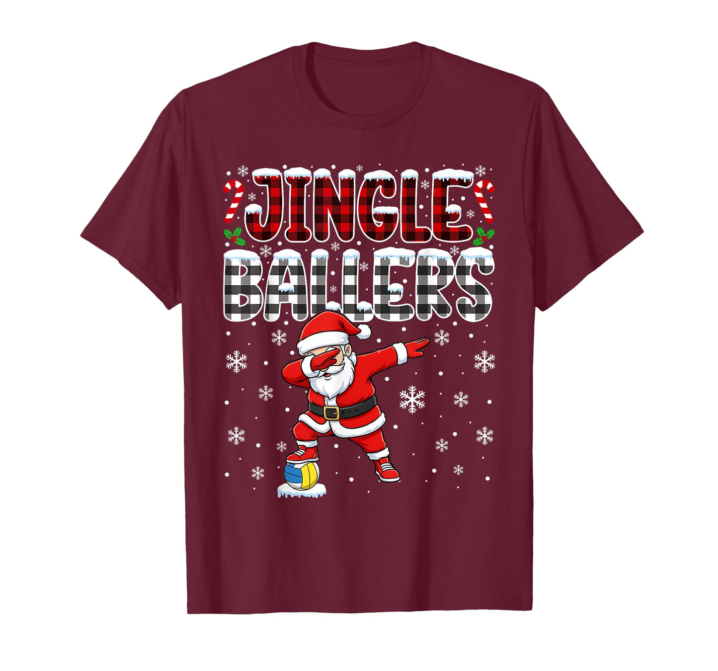 Jingle Ballers Plaid Santa Dabbing Volleyball Christmas T-Shirt