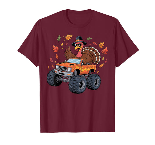 Thanksgiving Turkey Riding Monster Truck Boys Kids Youth T-Shirt