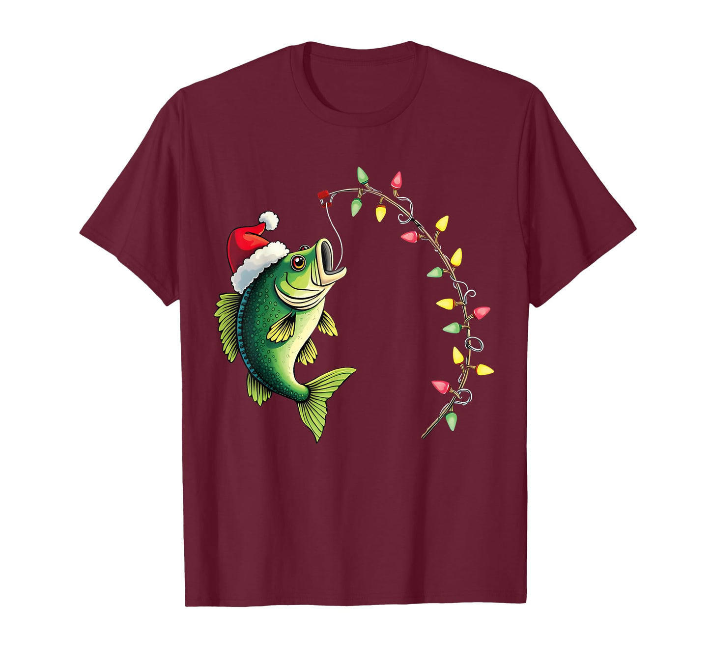 Funny Bass Fishing Santa Hat Christmas Pajama Fishermen Fish T-Shirt