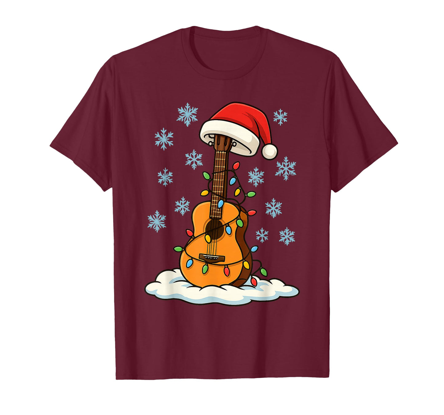 Fun Christmas Lights Wrapped On Acoustic Guitar Music Lover T-Shirt