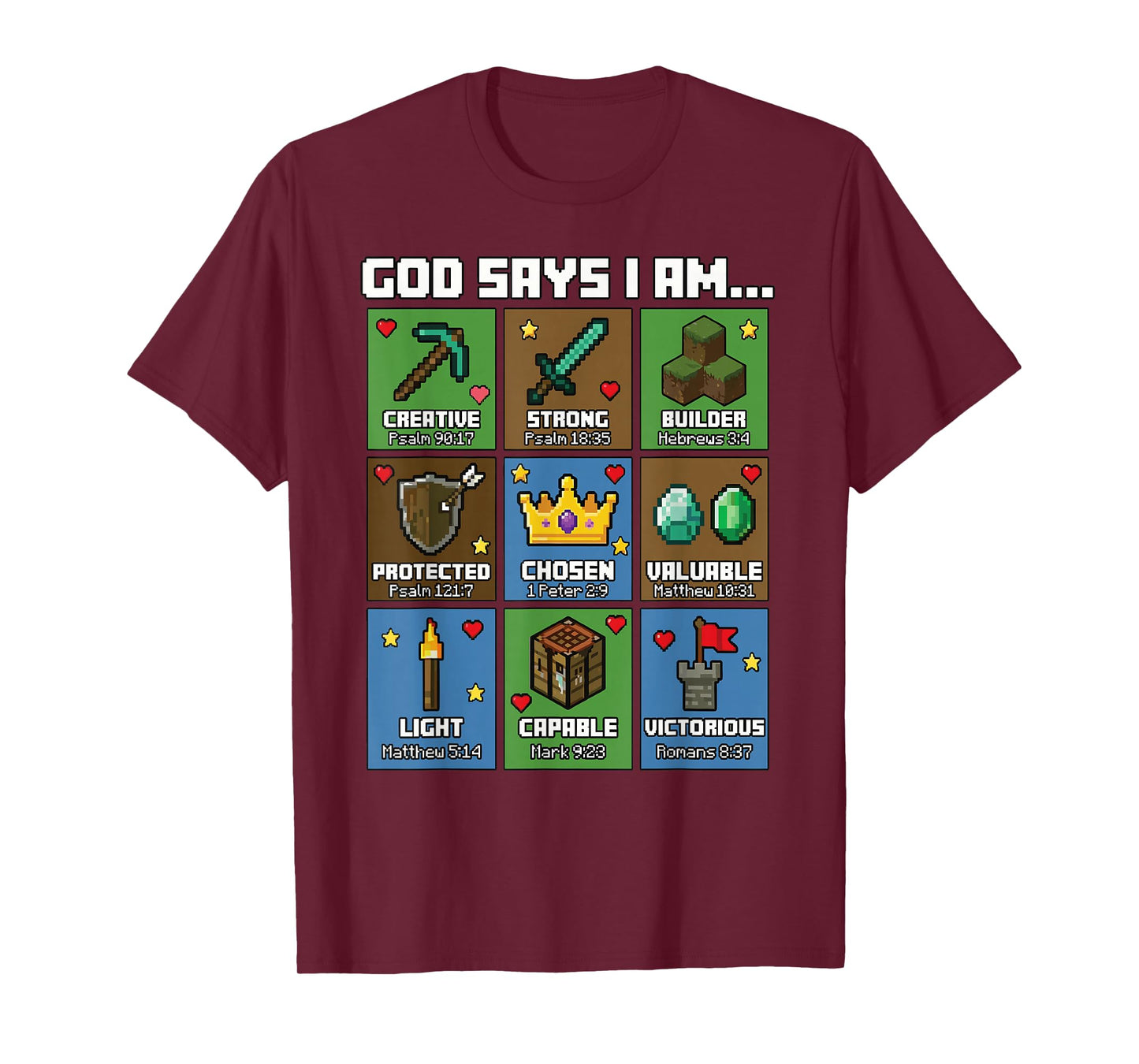 God Says I Am Bible Verses Pixel Art Christian Gamer Boys T-Shirt