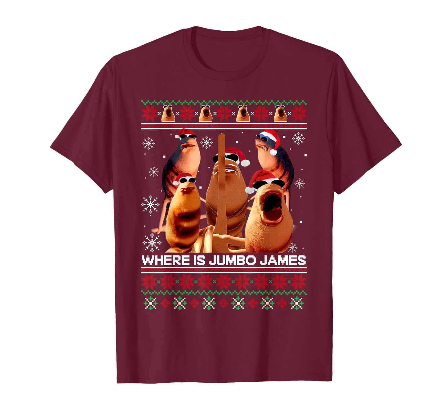Where is Jumbo James Ugly Christmas Marcus The Worm Xmas T-Shirt