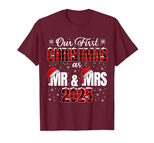 Our First Christmas As Mr and Mrs 2025 Couple Xmas Men Women T-Shirt