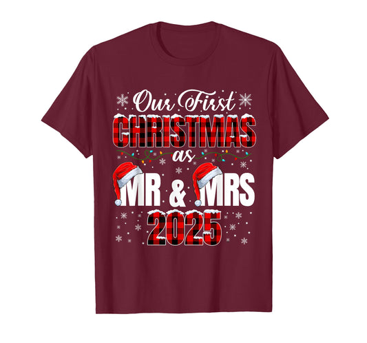 Our First Christmas As Mr and Mrs 2025 Couple Xmas Men Women T-Shirt