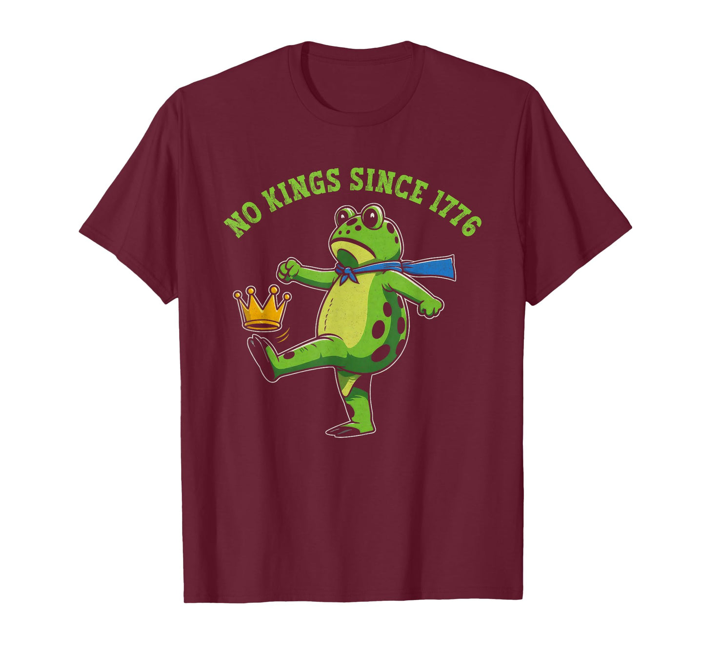 No Kings Since 1776 Portland Frog Kicking Crown Retro T-Shirt