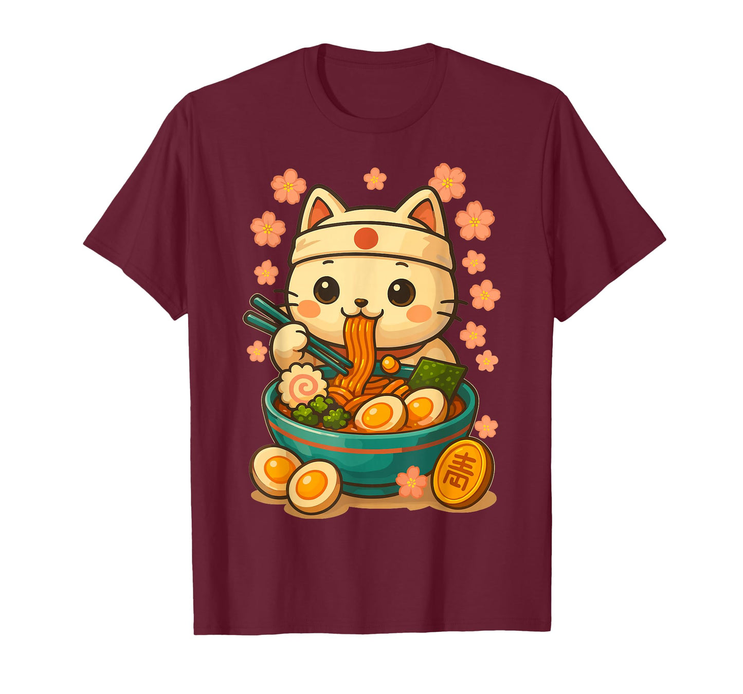 Lucky Maneki Neko Cat with Ramen Bowl T-Shirt